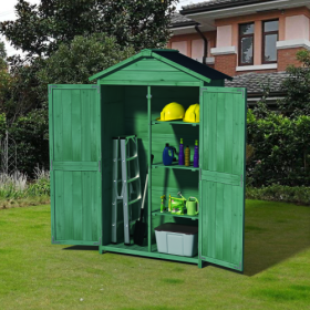 Outdoor 35.6x 18.1x 66.15 L Wood Storage Shed, Garden Tool Cabinet With Waterproof Asphalt Roof, Double Doors, Multiple-tier Shelves,Forest Green