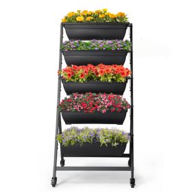 65x60x130cm 5 Layers With Wheels Black PE Planter Pot