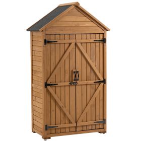 Outdoor Storage Cabinet - Garden Tool Shed, Wooden Closet With Shelves & Latch