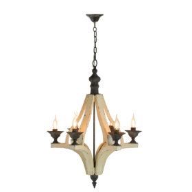 6 - Light Wood Chandelier With Adjustable Chain For Kitchen, Dining Hall Entrance, Bulb Not Included