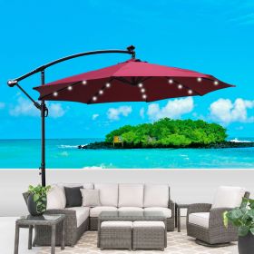 10ft Outdoor Patio Umbrella Solar Powered LED Lighted Sun Shade Market Waterproof 8 Ribs Umbrella with Crank and Cross Base for Garden Deck Backyard