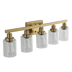 Gold 5 Light Vanity With Clear Glass Shade