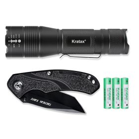 5.3oz Small & Extremely Zoomable LED Tactical Handheld Flashlight With Knife