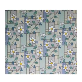 Blue Flowers Privacy Window Film No Glue Stained Glass Window Film Decorative Static Cling Window Film; 12x79 inches