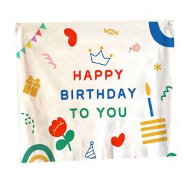 Happy Birthday Tapestry Photo Backdrop Hanging Blankets Party Decorate Wall Tapestry; 51x59 inch