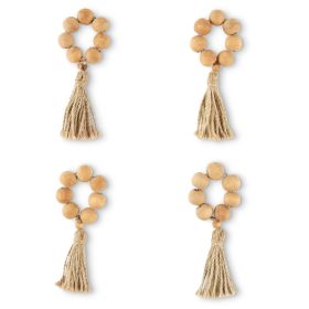 Better Homes & Garden Bead and Tassel Napkin Rings, Natural, 2.5"W x 6"L, 4 Pieces