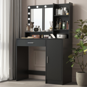 Vanity Desk With Mirror Light (Color: Black)