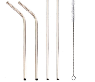 Colorful Reusable Stainless Steel Straws (Option: SILVER-STRAIGHT.BENT)