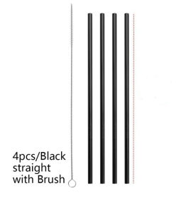 Colorful Reusable Stainless Steel Straws (Option: Black-STRAIGHT)