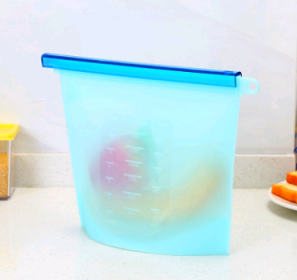 Silicone food fresh-keeping sealed storage bag refrigerator food fruit storage bag (Option: Blue-500ml)