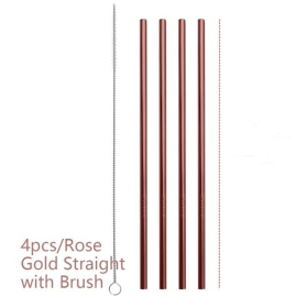 Colorful Reusable Stainless Steel Straws (Option: Rose gold-STRAIGHT)