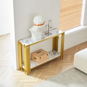 2-story Marble Decorative Table (Color: Gold)