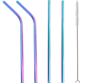 Colorful Reusable Stainless Steel Straws (Option: Multicolor-STRAIGHT.BENT)