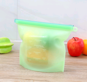 Silicone food fresh-keeping sealed storage bag refrigerator food fruit storage bag (Option: Green-1000ml)