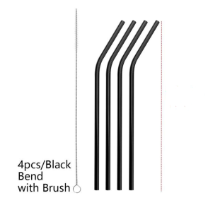 Colorful Reusable Stainless Steel Straws (Option: Black-BEND)