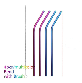 Colorful Reusable Stainless Steel Straws (Option: Multicolor-BEND)