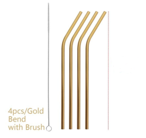 Colorful Reusable Stainless Steel Straws (Option: Gold-BEND)