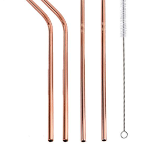 Colorful Reusable Stainless Steel Straws (Option: ROSE GOLD-STRAIGHT.BENT)