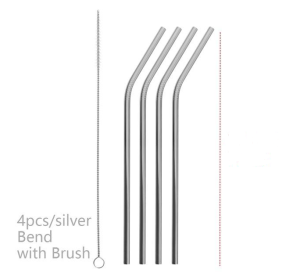 Colorful Reusable Stainless Steel Straws (Option: Silver-BEND)