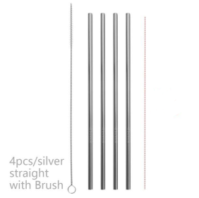 Colorful Reusable Stainless Steel Straws (Option: Silver-STRAIGHT)