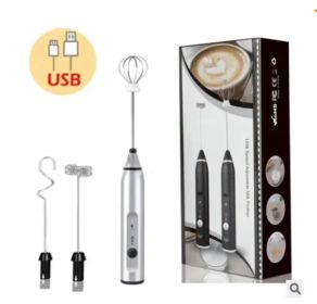 Milk Frother Egg Beater Charging Mixer (Color: Silver)