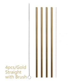 Colorful Reusable Stainless Steel Straws (Option: Gold-STRAIGHT)