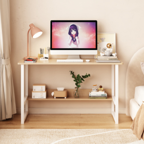 Wooden Computer Desk With Storage Rack (Option: Light oak)