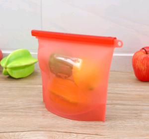 Silicone food fresh-keeping sealed storage bag refrigerator food fruit storage bag (Option: Red-1000ml)