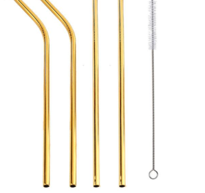 Colorful Reusable Stainless Steel Straws (Option: GOLD-STRAIGHT.BENT)