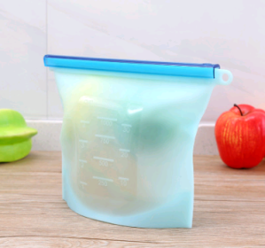 Silicone food fresh-keeping sealed storage bag refrigerator food fruit storage bag (Option: Blue-1000ml)