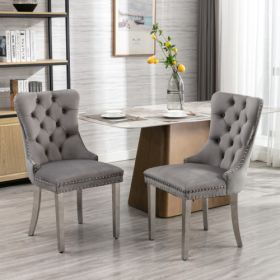 High-end Tufted Solid Wood Contemporary Velvet Upholstered Dining Chair (Option: Gray)