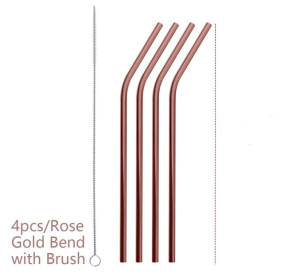 Colorful Reusable Stainless Steel Straws (Option: Rose gold-BEND)