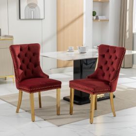 High-end Tufted Solid Wood Contemporary Velvet Upholstered Dining Chair,Set Of 2 (Option: Burgundy)