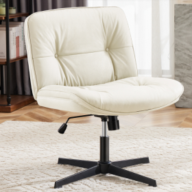 Criss Cross Legged Armless Office Desk Chair (Color: Beige)