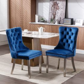 High-end Tufted Solid Wood Contemporary Velvet Upholstered Dining Chair, Set Of 2 (Color: Blue)