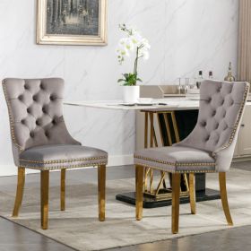 High-end Tufted Solid Wood Contemporary Velvet Upholstered Dining Chair,Set Of 2 (Option: Gray)