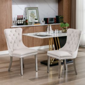 High-end Tufted Solid Wood Contemporary Velvet Upholstered Dining Chair, Set Of 2 (Color: Beige)